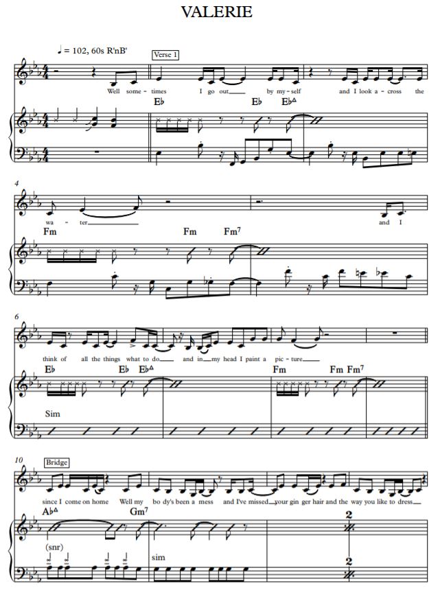 Valerie-sheet music